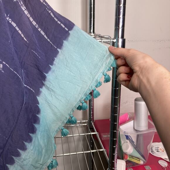 Vix Paula‎ Hermanny Women's Teal Tie Dye Silk Poncho Top Size S Resort Cover Up - Picture 9 of 12